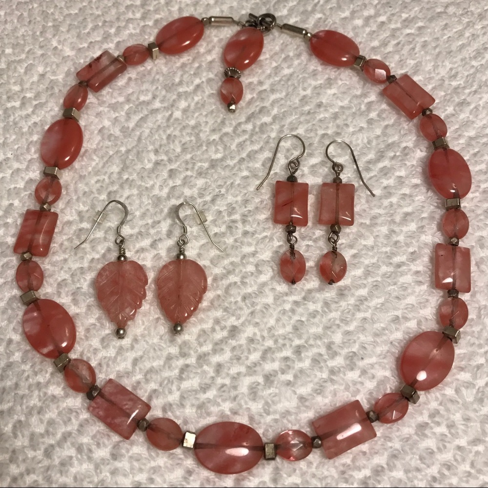 Cherry Quartz Set with 2 Sets of Earrings